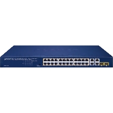 Коммутатор PLANET GSW-2824P 24-Port 10/100/1000T 802.3at PoE + 2-Port 10/100/1000T + 2-Port Gigabit TP/SFP Combo Ethernet Switch (250W PoE Budget, Standard/VLAN/Extend mode, supports PD alive check)