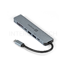 Док-станция ExeGate EX293983RUS DUB-21C/PD/CR/H (кабель-адаптер USB Type-C --> 2xUSB3.0 + Card Reader + PD 100W + HDMI 4K@60Hz, Plug&Play, серый)