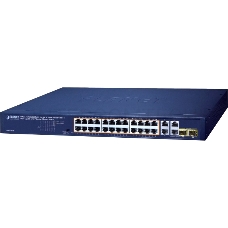 Коммутатор PLANET GSW-2824P 24-Port 10/100/1000T 802.3at PoE + 2-Port 10/100/1000T + 2-Port Gigabit TP/SFP Combo Ethernet Switch (250W PoE Budget, Standard/VLAN/Extend mode, supports PD alive check)