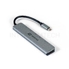 Док-станция ExeGate EX293983RUS DUB-21C/PD/CR/H (кабель-адаптер USB Type-C --> 2xUSB3.0 + Card Reader + PD 100W + HDMI 4K@60Hz, Plug&Play, серый)