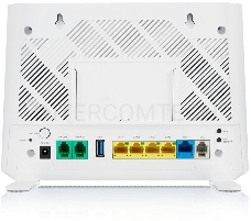 Роутер Wi-Fi  VDSL2/ADSL2+ Zyxel DX3301-T0, 2xWAN (GE RJ-45 и RJ-11), Annex A, profile 35b, 802.11a/b/g/n/ac/ax (600+1200 Мбит/с), EasyMesh, 4xLAN GE, 2xFXS, 1xUSB2.0