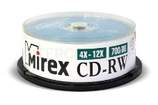 Диск CD-RW Mirex 700 Mb, 12х, Cake Box (25), (25/300)