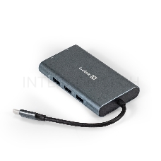 Док-станция ExeGate EX293985RUS DUB-31C/MAX (кабель-адаптер USB Type-C --> 3xUSB3.0 + Card Reader + PD 100W + HDMI 4K@30Hz + VGA + Audio + Lan RJ45 10/100/1000Mb, Plug&Play, серый)