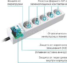 Сетевой фильтр Pilot SG 5м (5 розеток) белый (коробка)