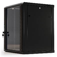 Шкаф настенный Hyperline TWB-1245-GP-RAL9004 19-дюймовый (19), 12U, 650x 600х 450мм, стеклянная дверь с перфорацией по бокам, ручка с замком, цвет черный (RAL 9004) (разобранный)