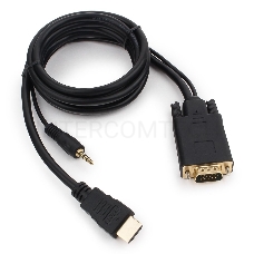 Кабель Cablexpert HDMI-VGA 19M/15M + 3.5Jack, 1.8м, черный, позол.разъемы, пакет (A-HDMI-VGA-03-6)