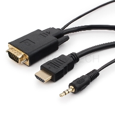 Кабель Cablexpert HDMI-VGA 19M/15M + 3.5Jack, 1.8м, черный, позол.разъемы, пакет (A-HDMI-VGA-03-6)