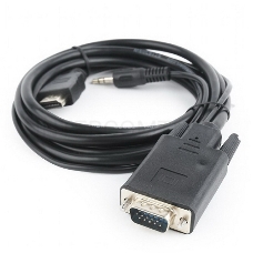 Кабель Cablexpert HDMI-VGA 19M/15M + 3.5Jack, 1.8м, черный, позол.разъемы, пакет (A-HDMI-VGA-03-6)