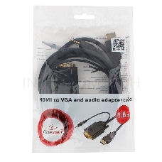 Кабель Cablexpert HDMI-VGA 19M/15M + 3.5Jack, 1.8м, черный, позол.разъемы, пакет (A-HDMI-VGA-03-6)