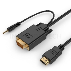 Кабель Cablexpert HDMI-VGA 19M/15M + 3.5Jack, 3м, черный, позол.разъемы, пакет (A-HDMI-VGA-03-10)