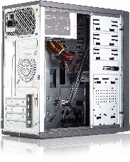 Корпус с блоком питания 450Вт. Сase Forza mATX, 450W, 2xUSB3.0, Black, w/o FAN, 12 cm fan PSU, power cord