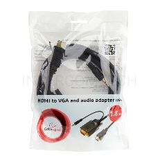 Кабель Cablexpert HDMI-VGA 19M/15M + 3.5Jack, 3м, черный, позол.разъемы, пакет (A-HDMI-VGA-03-10)