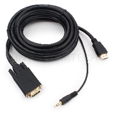 Кабель Cablexpert HDMI-VGA 19M/15M + 3.5Jack, 5м, черный, позол.разъемы, пакет (A-HDMI-VGA-03-5M)