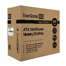 Корпус Miditower Exegate EX294390RUS Mistery Z4 White (ATX, без БП, 2*USB+1*USB3.0, HD аудио, белый, вент. 12 см с RGB подсветкой, пылевые фильтры, боковая панель - закаленное стекло)