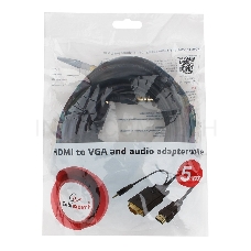 Кабель Cablexpert HDMI-VGA 19M/15M + 3.5Jack, 5м, черный, позол.разъемы, пакет (A-HDMI-VGA-03-5M)