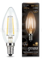 Лампа светодиодная GAUSS 103801105  LED Filament Candle Е14 5Вт 2700к 1/10/50