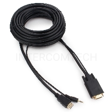 Кабель Cablexpert HDMI-VGA 19M/15M + 3.5Jack, 10м, черный, позол.разъемы, пакет (A-HDMI-VGA-03-10M)