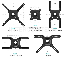 Кронштейн ONKRON M4 BLACK / 32-55 макс. 400*400, 2 колена, наклон -5º+8º, поворот 180º макс, от стены 55-500мм, черный