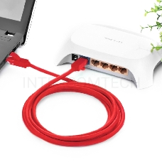 Патч-корд Greenconnect Патч-корд UTP прямой 2 m AWG24 кат.5е,  RJ45,  медь, литой (Красный), пластик пакет (GCR-LNC04-2.0m)