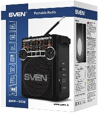 Радиоприемник АС SVEN SRP-355, черный (3 Вт, FM/AM/SW, USB, SD/microSD, фонарь, встроенный аккумулятор) АС SVEN SRP-355, черный (3 Вт, FM/AM/SW, USB, SD/microSD, фонарь, встроенный аккумулятор)