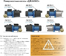 Насос садовый ДЖИЛЕКС ДЖАМБО 60/35 Н  600Вт глубина 8м высота 30м 3300л/ч корпус - нерж.  Для чистой воды