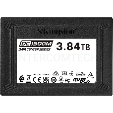 Твердотельный накопитель Kingston DC1500M, 3840GB, SSD, U.2, NVMe, PCIe 3.0 x4, 3D TLC, R/W 3100/2700MB/s, IOPs 480 000/210 000, 7000TBW, DWPD 1 (5 лет)