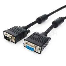 Кабель Gembird/Cablexpert CC-PPVGAX-6B, Кабель удлинитель VGA Premium , 15M/15F, 1.8м, чёрный, тройной экран, феррит.кольца