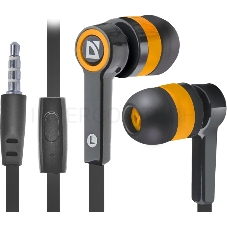 Наушники Defender Pulse 420 черный + оранжевый, вставки 63420