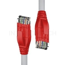 Патч-корд прямой 1.0m UTP кат.5e, серый, красные коннекторы, 24 AWG, литой, ethernet high speed 1 Гбит/с, RJ45, T568B