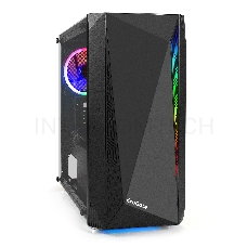 Корпус Minitower Exegate EX294384RUS Mistery R2 (mATX, без БП, 2*USB+1*USB3.0, аудио, черный, 1 вент. 12см с RGB подсветкой и полоса на передней панели, боковая панель - закаленное стекло)