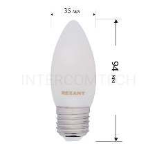 Лампа филаментная REXANT Свеча CN35 9.5 Вт 915 Лм 2700K E27 матовая колба
