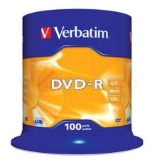 Диск DVD-R Verbatim 4.7Gb 16x Cake Box (100шт) (43549)