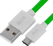 Кабель GCR QC 1.5m MicroUSB, быстрая зарядка, зеленый TPE, белые коннекторы, 28/22 AWG, GCR-52459