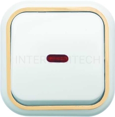 Выключатель 1-кл. ОП Валентина  10А IP20 А16-054 с индик. бел./зол. Кунцево 7633