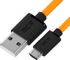 Кабель GCR QC  1.5m MicroUSB, быстрая зарядка, оранжевый TPE, черные коннекторы, 28/22 AWG, GCR-52460