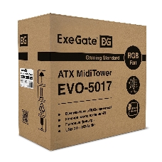 Корпус Miditower ExeGate EX289007RUS EVO-5017 (ATX, без БП, 1*USB+1*USB3.0, HD аудио, черный, 2 вент. 12см с RGB подсветкой)