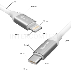 Кабель GCR 0.5m TypeC/Lightning MFI POWER DELIVERY 18 W, быстрая зарядка, белый силикон, AL корпус серебро, белый ПВХ, GCR-52359