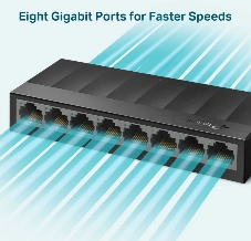 Коммутатор 8 ports Giga Unmanaged switch, 8 10/100/1000Mbps RJ-45 ports, plastic shell, desktop and wall mountable