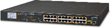 GSW-2620VHP неуправляемый коммутатор с LCD PoE мниторингом 24-Port 10/100/1000T 802.3at PoE + 2-Port 1000SX SFP Gigabit Switch with LCD PoE Monitor (300W PoE Budget, Standard/VLAN/Extend mode)