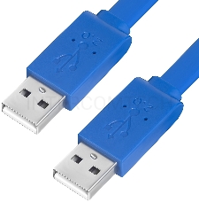 Кабель Greenconnect PROF 1.0m USB 2.0, AM/AM, плоский, синий, морозостойкий, GCR-UM4MF-BD-1.0m