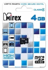 Флеш карта microSD 4GB Mirex microSDHC Class 4