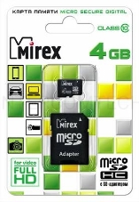 Флеш карта microSD 4GB Mirex Class 10 (SD адаптер)