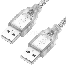 Кабель Greenconnect 1.0m USB 2.0, AM/AM, прозрачный, 28/28 AWG, экран, армированный, морозостойкий, GCR-UM3M-BB2S-1.0m