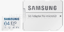 Флеш карта microSDXC 64GB Samsung EVO Plus Memory Card Samsung UHS-I U1 Class 10, Adapter, 130 MB/s, 10000 циклов, - 25°C to 85°C, RTL  Samsung MB-MC64KA