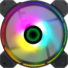 Кулер для корпуса ПК Gamemax FN-12Rainbow-D, 12CM ARGB Rainbow Fan, Dual rings+centre ARGB LEDs, 3pin+4Pin connector