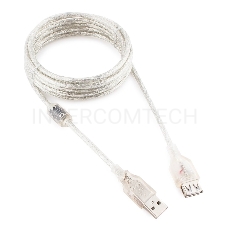 Кабель Cablexpert USB2.0 Pro, AM/AF, 3м, экран, 2 феррит.кольца, прозрачный (CCF-USB2-AMAF-TR-10)