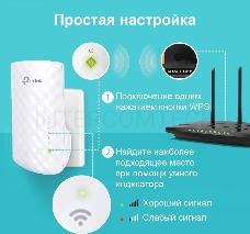 Усилитель Wi-Fi сигнала TP-Link AC750 OneMesh WiFi Range Extender, 300Mbps at 2.4G and 433Mbps at 5G, compact house with internal antennas, 1 10/100Mbps Ethernet port, WPS button for quick setup, Smart Indicator for best location, support OneMeshTMtechnol