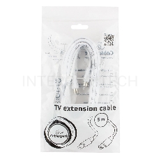 Кабель телевизионный Cablexpert, CCV-515-W-5M, Coaxial M/F, белый, 5м