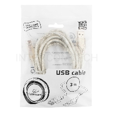 Кабель Cablexpert USB2.0 Pro, AM/AF, 3м, экран, 2 феррит.кольца, прозрачный (CCF-USB2-AMAF-TR-10)