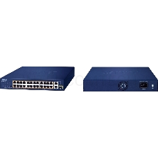 Коммутатор PLANET 24-Port 10/100TX 802.3at PoE + 2-Port 10/100/1000T + 1-Port shared 1000X SFP Unmanaged Gigabit Ethernet Switch (185W PoE Budget, Standard/VLAN/Extend mode, supports PD alive check, desktop size with rackmount kit)